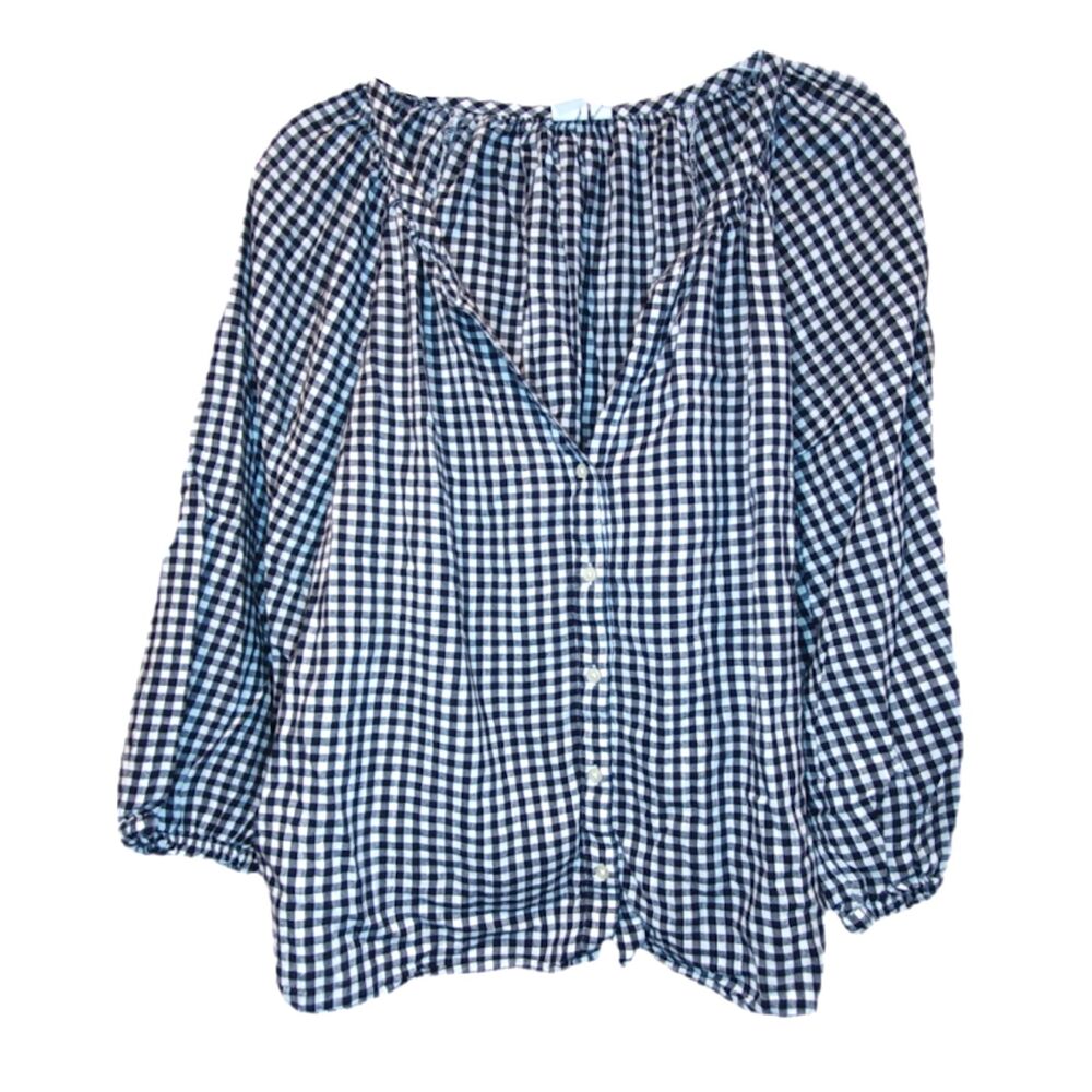 Gap Black Gingham Splitneck Button-Front Top Size… - image 1